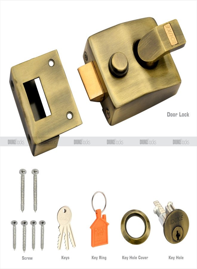 Duke Night Latch Door Lock, Brass Antique Finish, Weather-Proof with Keys and Installation Hardware | Night Latch | Door Width 25mm-45mm| NL-BA - Image 3
